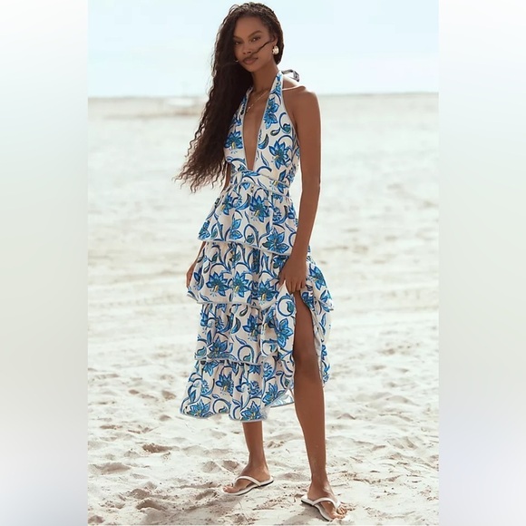 Hunter Bell Berkley Crisscross Halter Tiered Ruffle Midi Dress - Picture 3 of 9